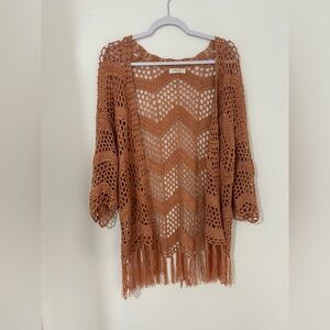 Elegant Crochet Kimono‎ in Tan